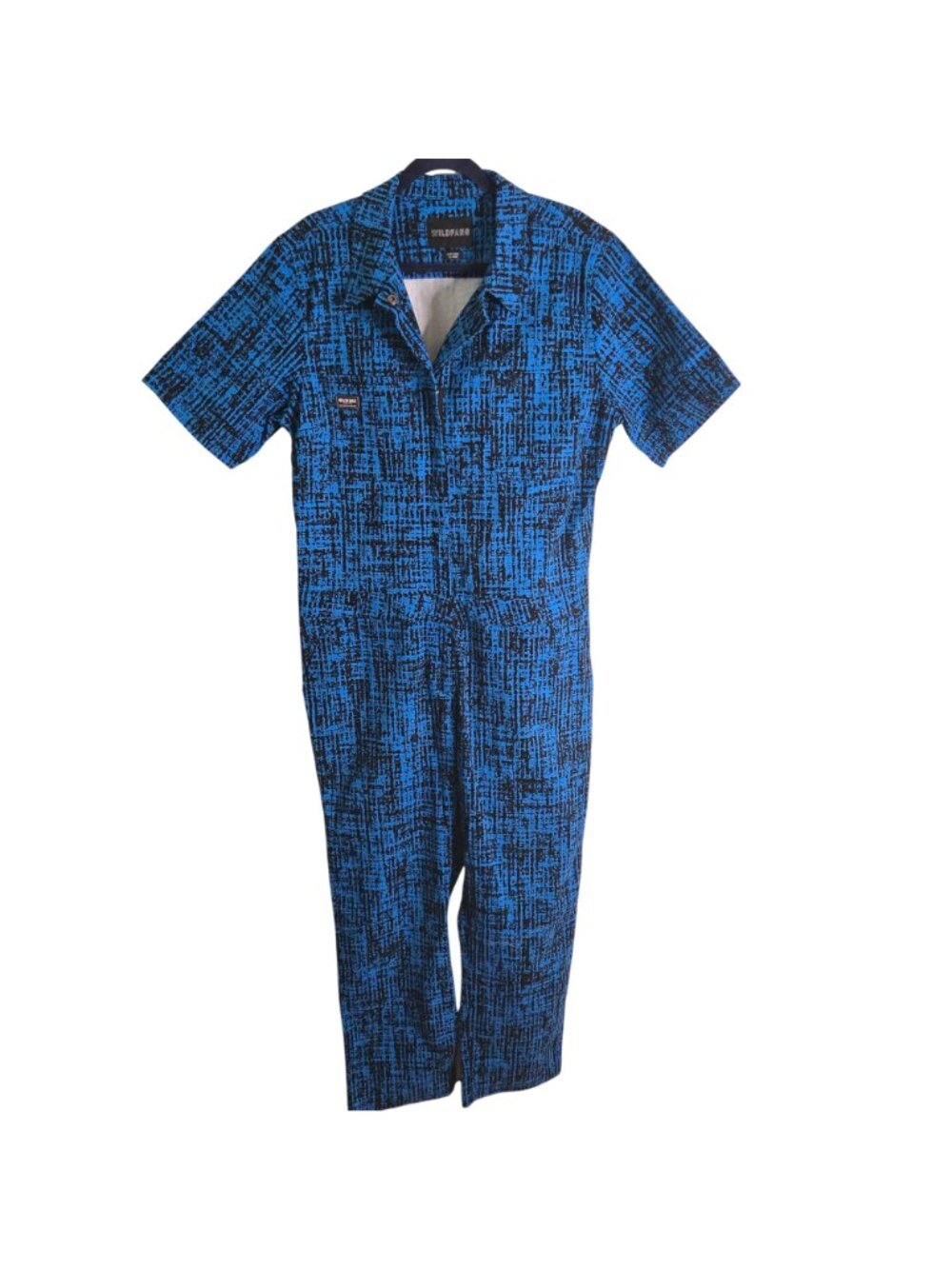 Wildfang The Essential Short Sleeve Coveralls Jumpsuit Blue Black Print Size XL - Picture 2 of 11